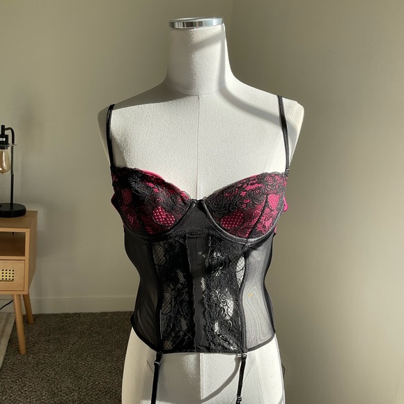 Victoria's Secret Other - Victoria’s Secret Black and Pink corset lingerie top size 34B